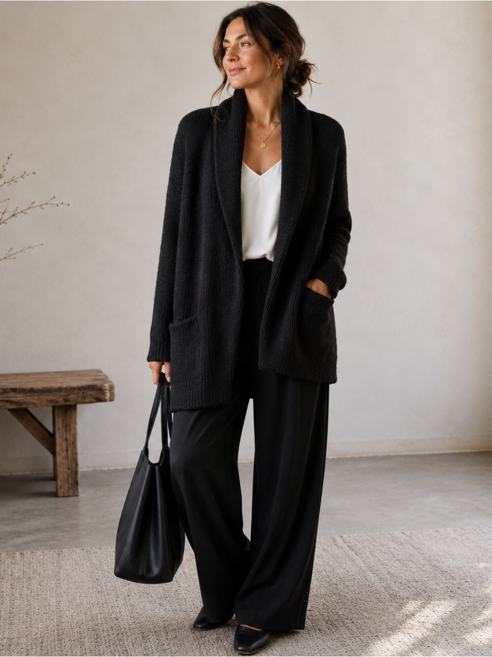 Vince Black Yak Wool Open Front Cardigan Oversized Sweater Quiet Luxury Small